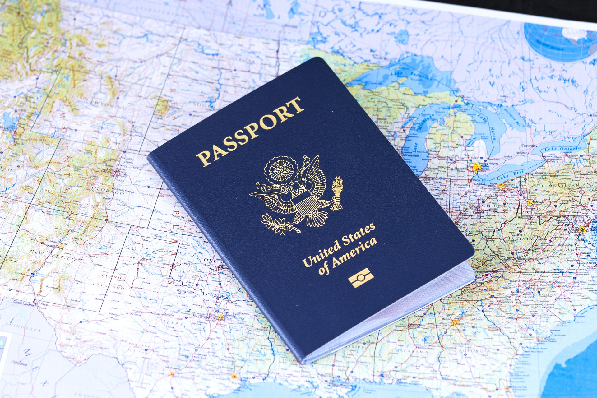 United States Passport on top of a map